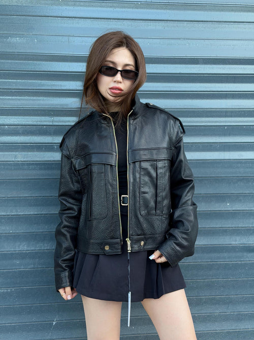 Black Women’s Leather Jacket | Short Jumbo Leather Jacket