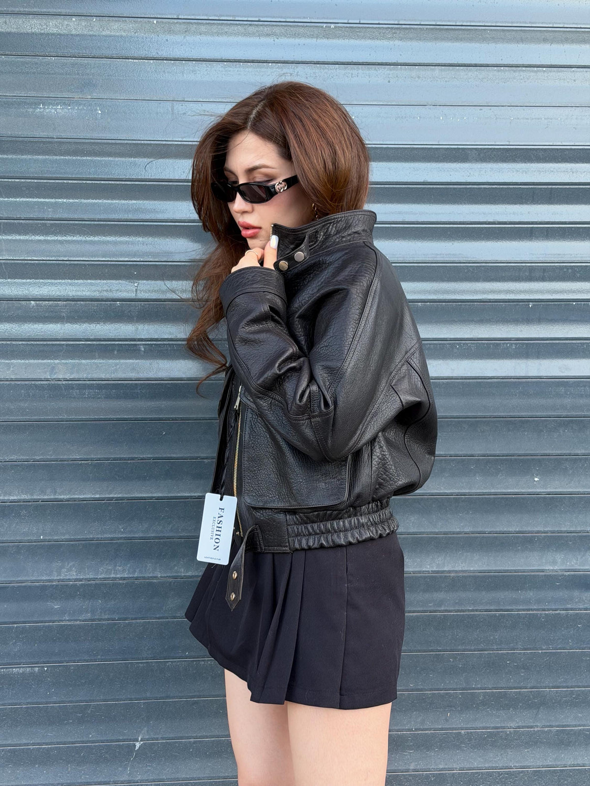 Black Women’s Leather Jacket | Short Jumbo Leather Jacket