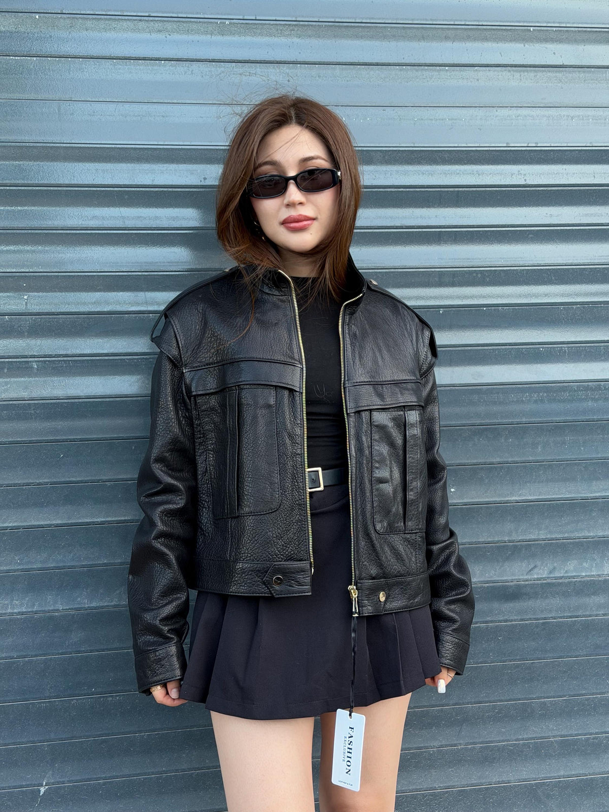 Black Women’s Leather Jacket | Short Jumbo Leather Jacket