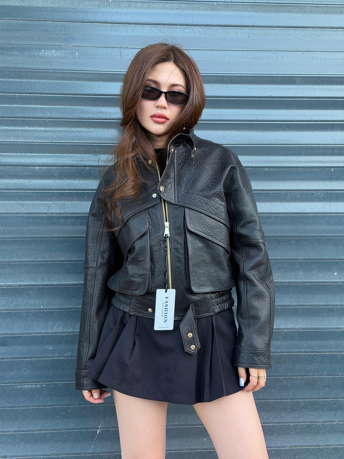 Black Women’s Leather Jacket | Short Jumbo Leather Jacket