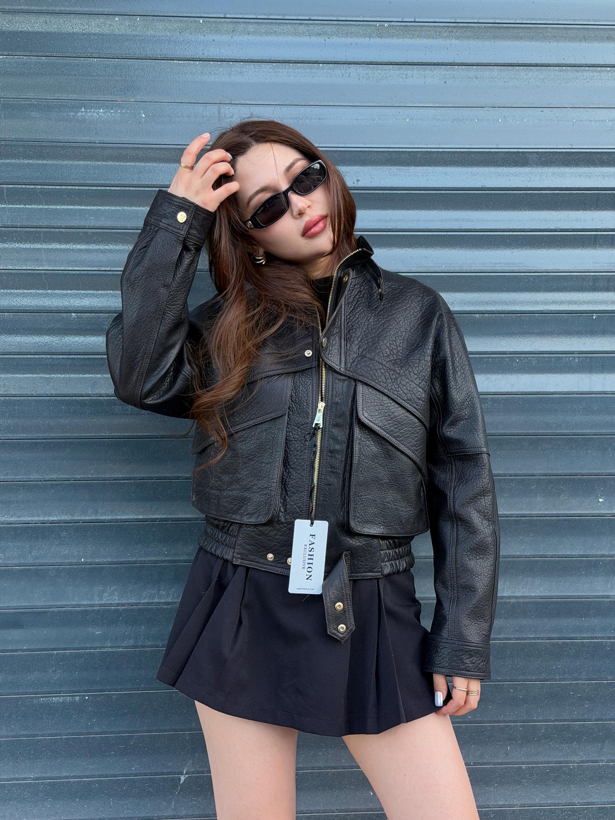 Black Women’s Leather Jacket | Short Jumbo Leather Jacket