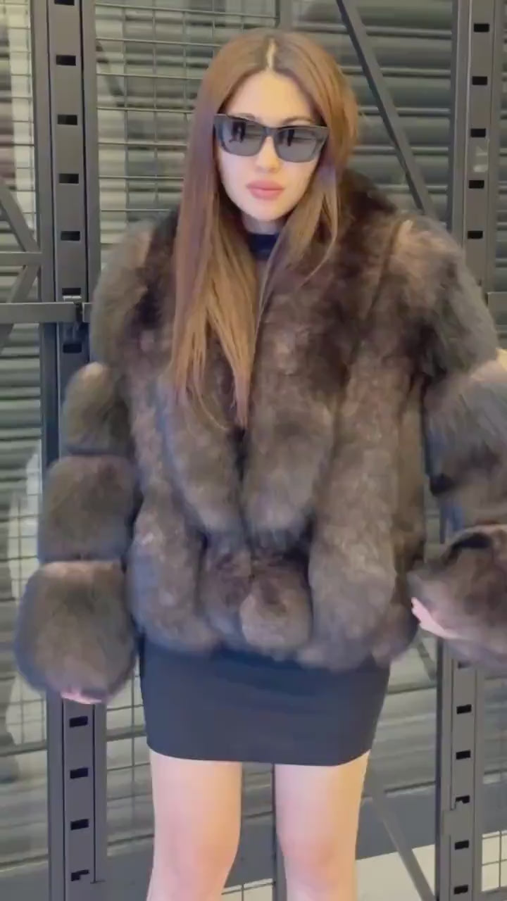 Women’s Brown Fox Fur Jacket: Limited Edition Sable Color Fur Coat
