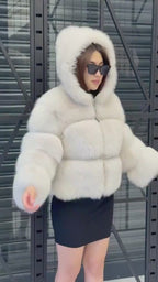 Beige Fox Fur Jacket, Women’s Cropped Fox Fur Coat , Short Fox Fur Jacket.. Fox Fur