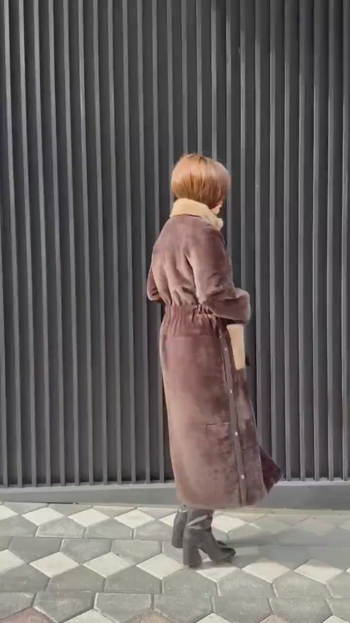 Brown Long Astrakhan Coat, Premium Women’s  Mink Fur Shearling Jacket. LIMITED EDITION