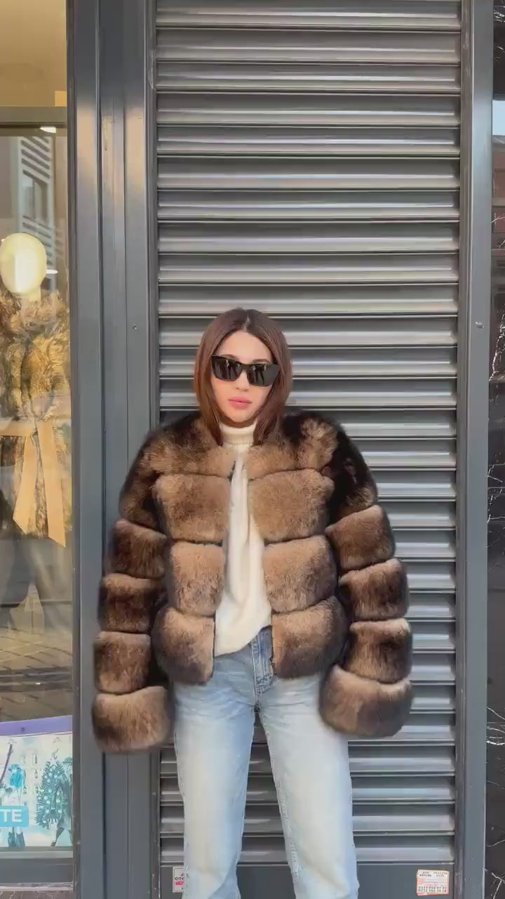 Brown Fox Fur Jacket, Limited Edition Sable Color Fur Coat For Women. Fox Fur Jacket. Short Fox Fur Coat