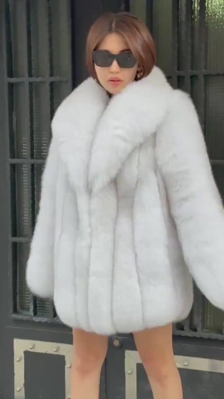 White Fox Fur Jacket | Luxury  Women’s Handmade Long Fur Coat