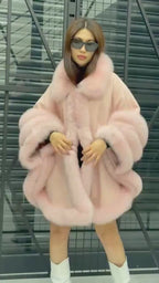 Pink Cashmere Cape With Fur Trim, Women’s Plus Size Fox Fur Jacket