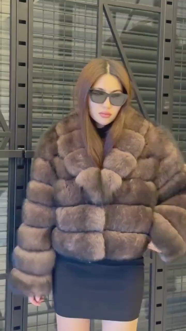 Brown Fox Fur Jacket: Limited Edition Sable Color Women Fur Coat
