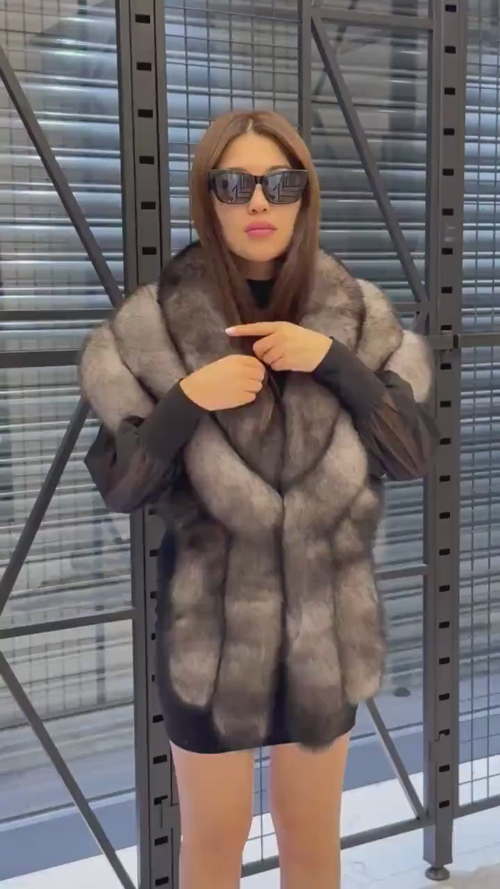 Brown in Gray Fox Fur Stole, Women’s Long Fur Shawl, Three Rows Fox Fur Shawl. Fox Fur Jacket. Fox Fur. Fox Fur Wrap