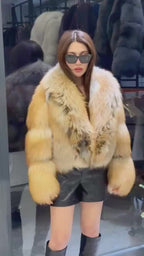 Gold Fox Fur Jacket, Women Fox Fur Coat,- Short Fox Fur Jacket.. Argentina Fox Fur_- Premium Fox Fur Jacket