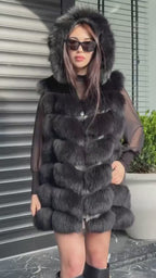 Luxury Pink Fox Fur Vest | Genuine Real Fox Fur | Long Handmade Fur Vest For Women | Winter Sleeveless Fur Jacket | Plus Size Fur Vest