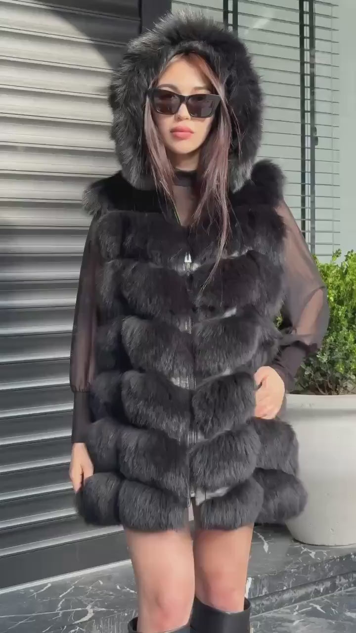 Luxury Pink Fox Fur Vest | Genuine Real Fox Fur | Long Handmade Fur Vest For Women | Winter Sleeveless Fur Jacket | Plus Size Fur Vest