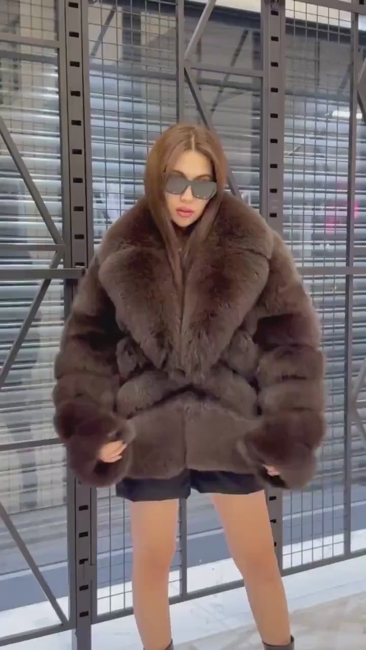 Brown Fox Fur Jacket: Women’s Short Fox Fur Coat. Chocolate Brown Fox Fur Jacket. Fox Fur Jacket