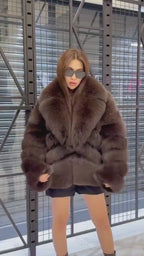 Brown Fox Fur Jacket: Women’s Short Fox Fur Coat. Chocolate Brown Fox Fur Jacket. Fox Fur Jacket