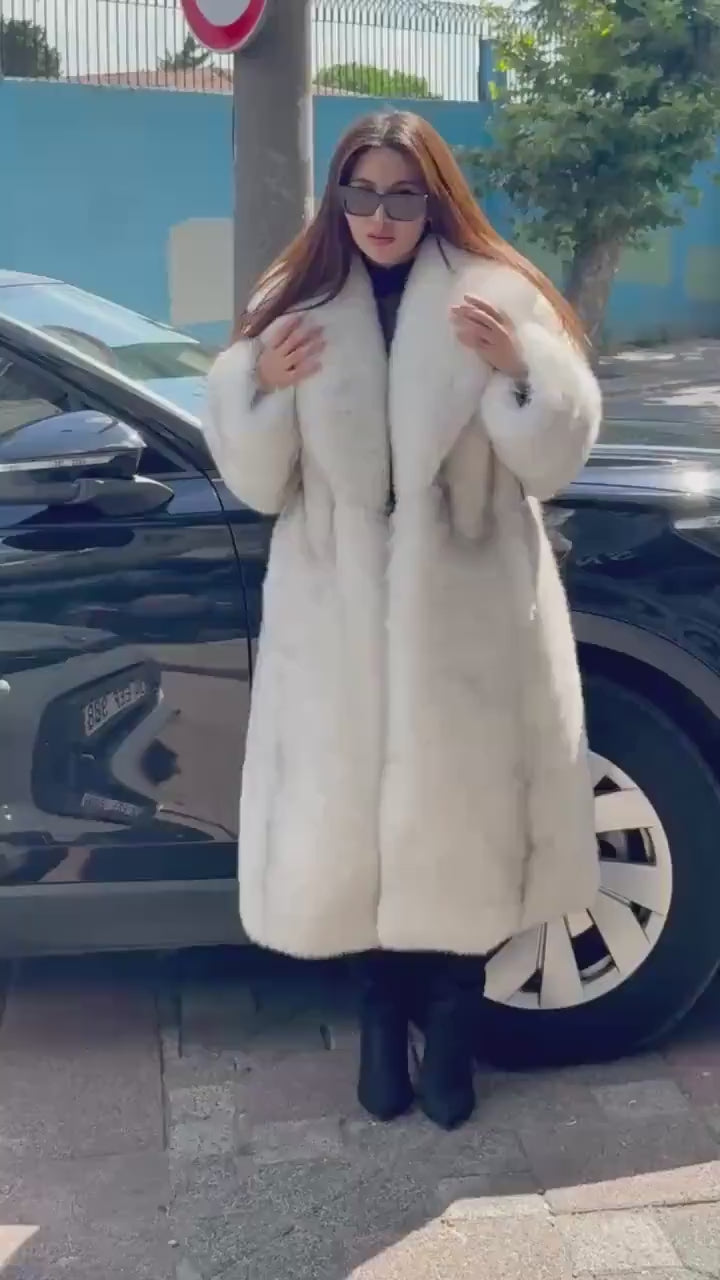 Long White Fox Fur Coat, Unisex Fox Fur Jacket. Women Fox Fur Jacket, Men Fox Fur Coat