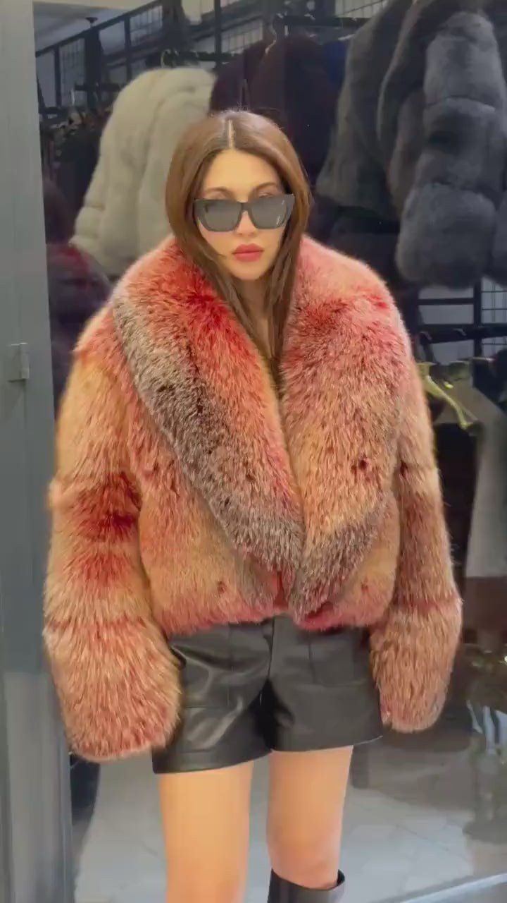 Red Fox Fur Jacket, Women Fox Fur Coat, Short Fox Fur Jacket, Limited Edition Premium Fox Fur Jacket.- Fox Fur