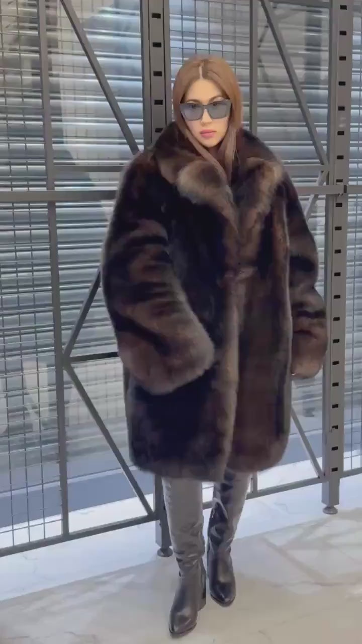 Unisex Dark Brown Fox Fur Coat. Winter Warm Fox Fur Coat. Women Fox Fur Jacket. Men fox Fur Coat