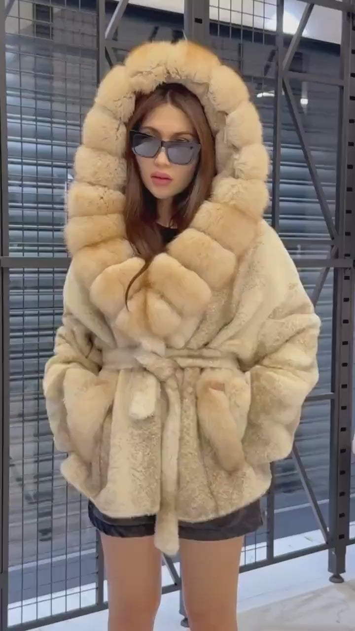 Beige Faux Mink Fur Cape, Collar Fox Fur Jacket..- Women Fox Fur Jacket..- Fox Fur Jacket