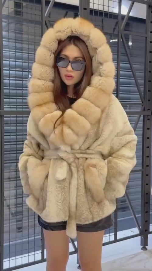 Beige Faux Mink Fur Cape, Collar Fox Fur Jacket..- Women Fox Fur Jacket..- Fox Fur Jacket