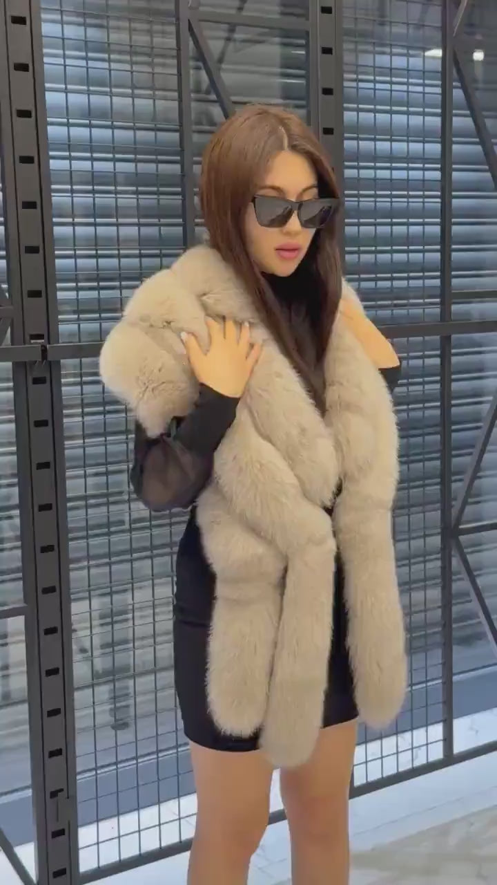 Beige Fox Fur Stole, Women’s Long Fur Shawl, Three Rows Fox Fur Shawl. Fox Fur Jacket. Fox Fur. Fox Fur Wrap
