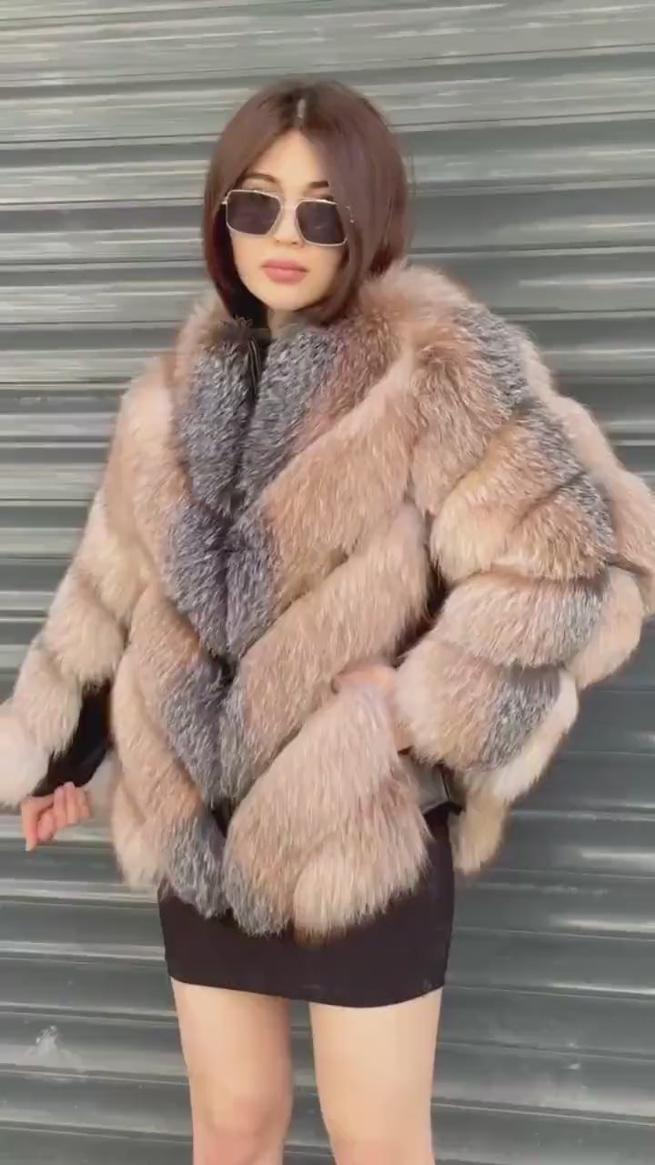Natural Frost Fox Fur Jacket with Detachable Sleeves | 2-in-1 Handmade Fur Coat & Vest | Luxury Women’s Winter Outerwear | Gift For Her