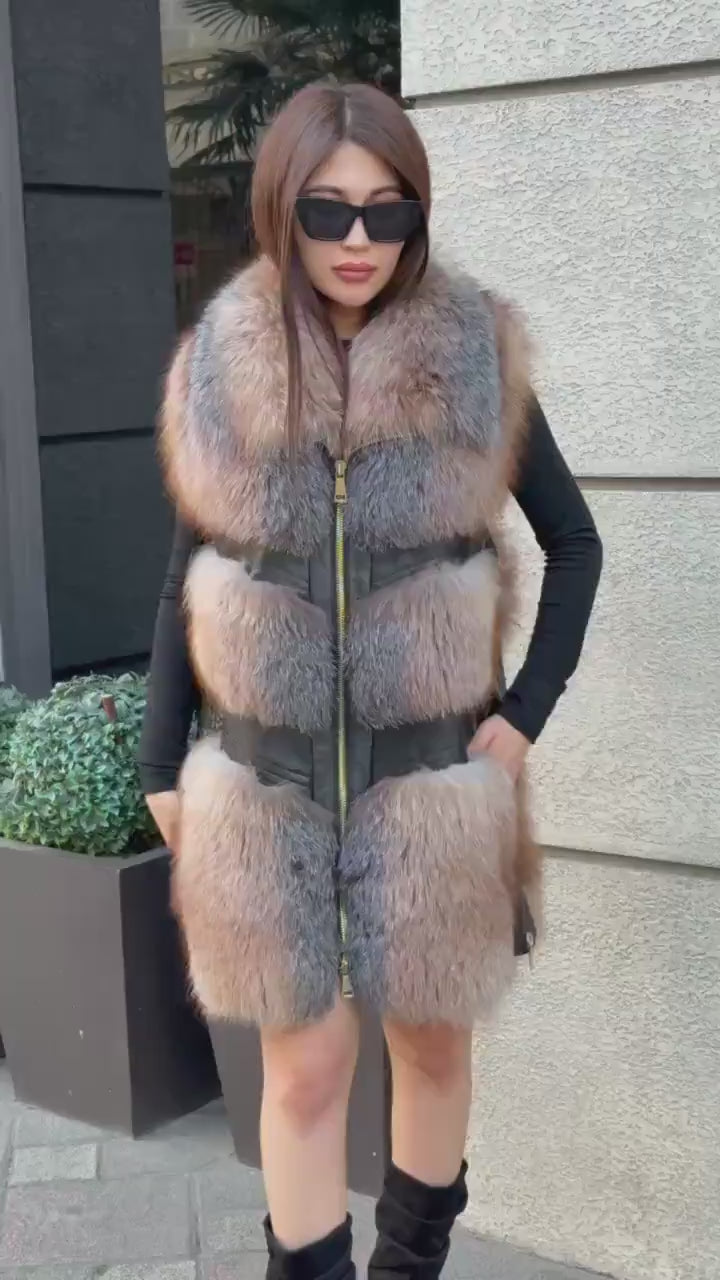 Handmade Women Frost Fox Fur Vest, Real Fox Fur, Handmade Vest For Women | Long Fox Fur Vest | Gift Ideas | Luxury Vest | Genuine Fur Vest
