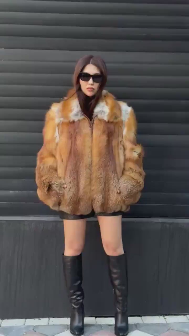 Golden Fox Fur Jacket, Unisex Golden Fox Fur Coat, Women Gold Fox Fur Jacket, Men Fox Fur Coat, Plus Size Fox Fur Jacket